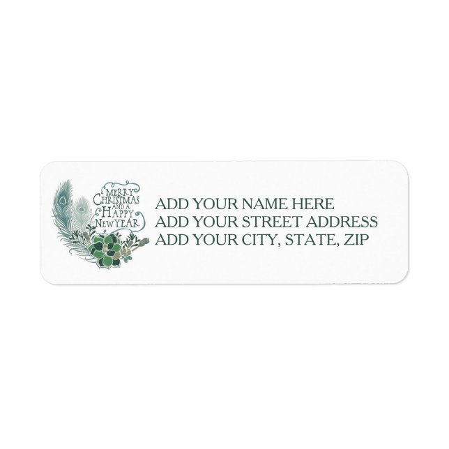 Peacock Feathers Succulents Holiday Address Labels (Vorne)