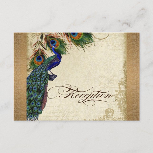 Peacock & Feathers Vintages Gold Look Damask Swirl Begleitkarte (Vorderseite)