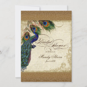 Peacock & Feathers Vintages Gold Look Damask Swirl Einladung