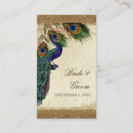 Peacock & Feathers Vintages Gold Look Damask Swirl Platzkarte