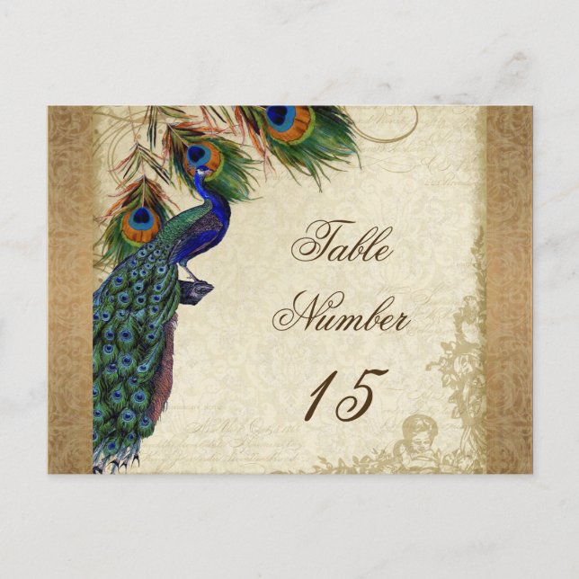 Peacock & Feathers Vintages Gold Look Damask Swirl Postkarte (Vorderseite)