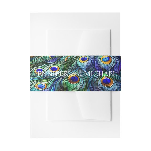 Peacock Feathers Wedding Einladungsbanderole (Vorderseite Beispiel)