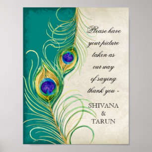 Peacock Feathers Wedding Fotografy Booth Sign Poster
