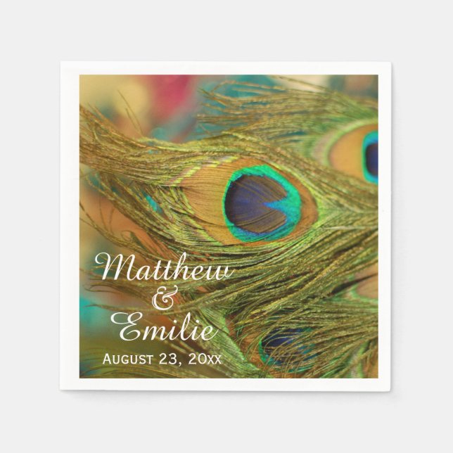 Peacock Feathers Wedding Napkins Serviette (Vorderseite)