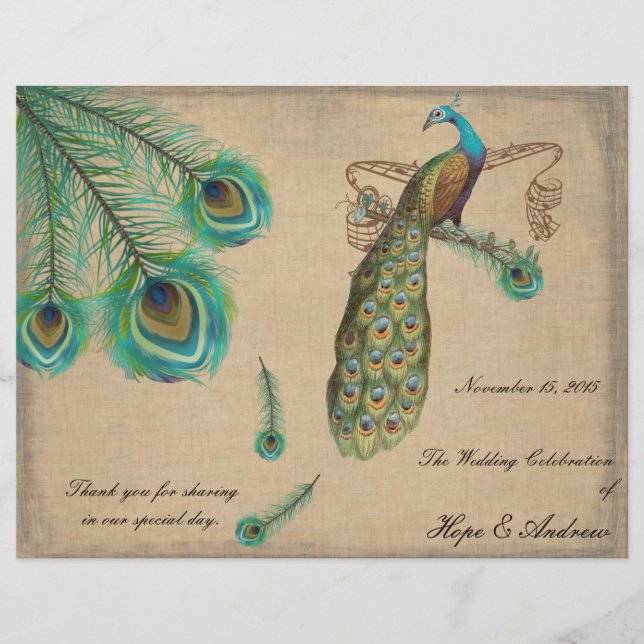 Peacock Feathers Wedding Program Burnt Edges (Vorderseite)