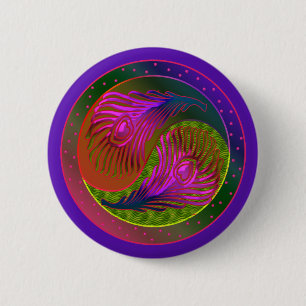 Peacock Feathers Yin Yang 2 Button
