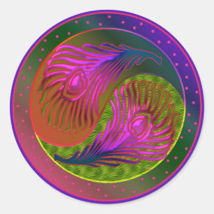 Peacock Feathers Yin Yang 2 Runder Aufkleber