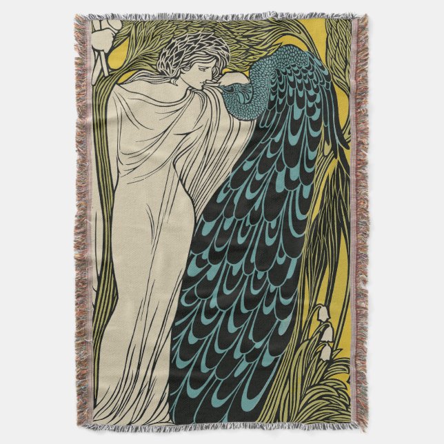 Peacock Fine Art Bird Nouveau Decke (Vorderseite Vertikal)