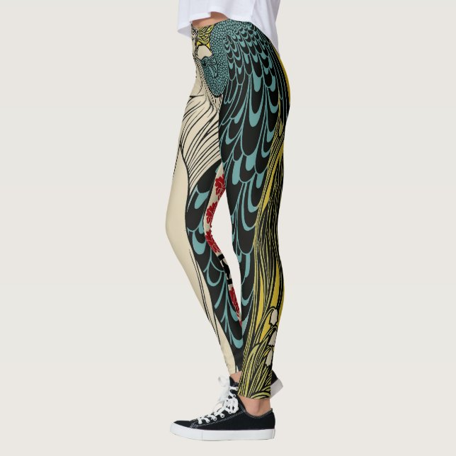 Peacock Fine Art Bird Nouveau Leggings (Links)