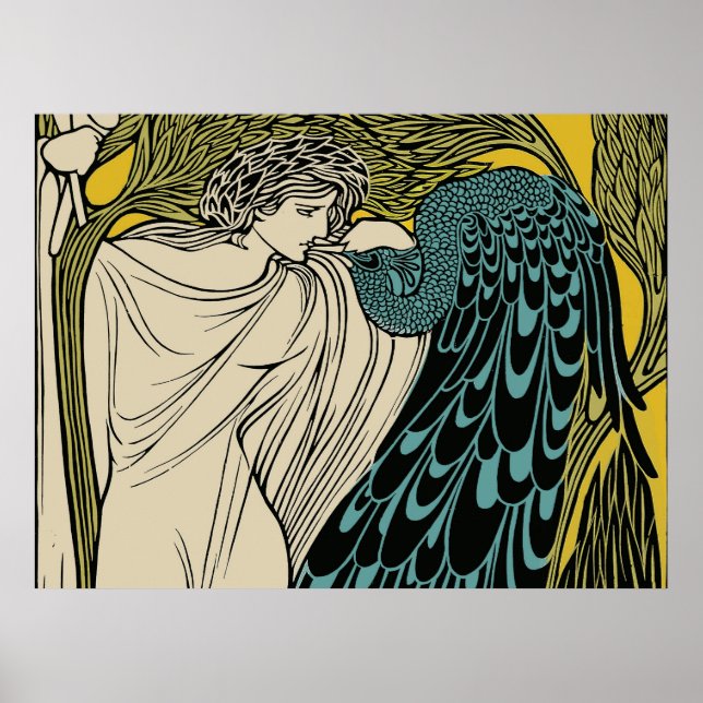 Peacock Fine Art Bird Nouveau Poster (Vorne)