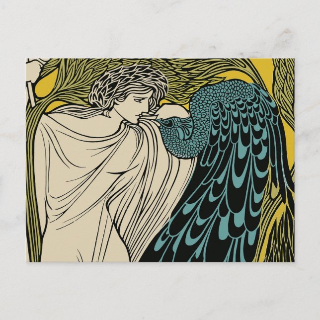 Peacock Fine Art Bird Nouveau Postkarte (Vorderseite)