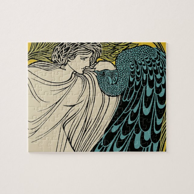 Peacock Fine Art Bird Nouveau Puzzle (Horizontal)