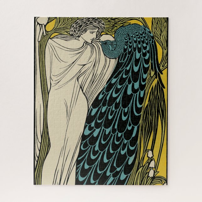 Peacock Fine Art Bird Nouveau Puzzle (Vertikal)
