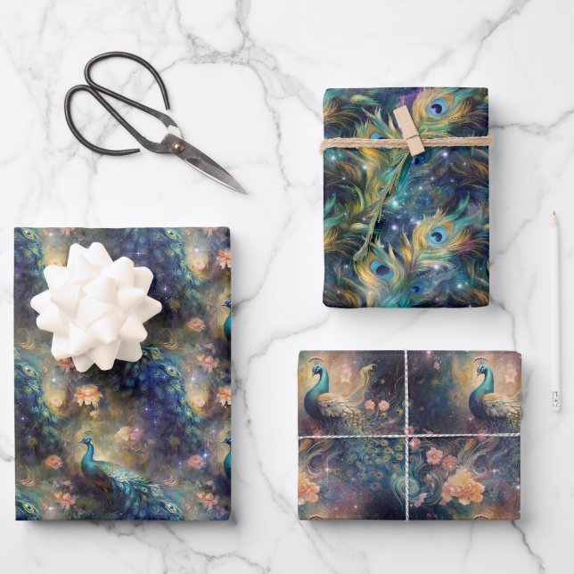 Peacock Floral Geschenkpapier Set (Vorderseite)