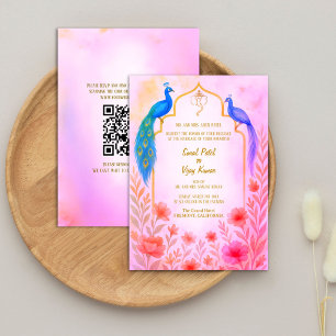 Peacock Floral Indian Hindu Wedding QR Code Einladung