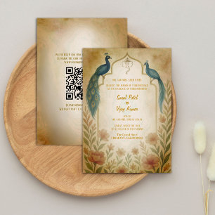 Peacock Floral Indian Hindu Wedding QR Code Einladung