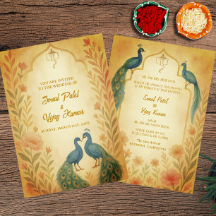 Peacock Floral Indian Hindu Wedding Watercolor Einladung