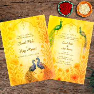 Peacock Floral Indian Hindu Wedding Watercolor Einladung