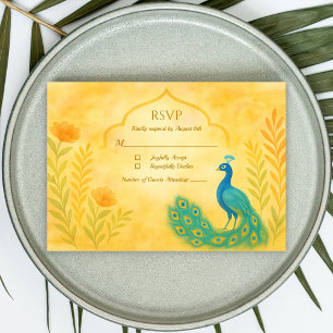 Peacock Floral Indian Wedding RSVP Card Karte
