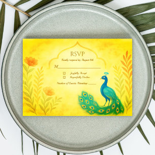 Peacock Floral Indian Wedding RSVP Card Karte