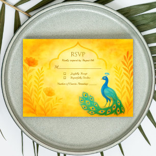 Peacock Floral Indian Wedding RSVP Card Karte