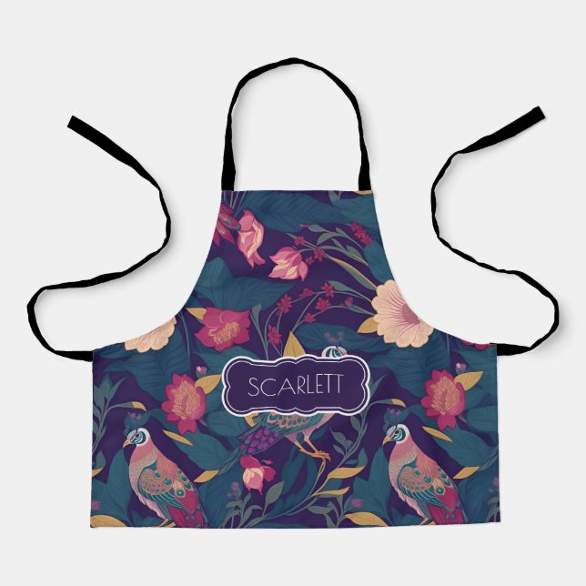 Peacock Floral Personalisiertes Muster Schürze (Vorderseite)