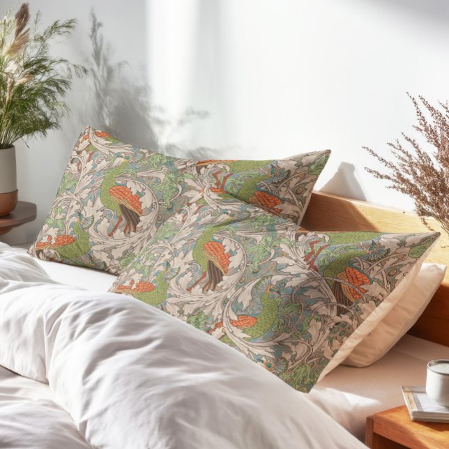 Peacock Garden in Orange Green Teal Beige Kissenbezug (Von Creator hochgeladen)