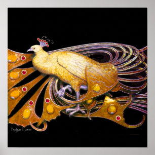 PEACOCK, gelb, lila schwarz Poster