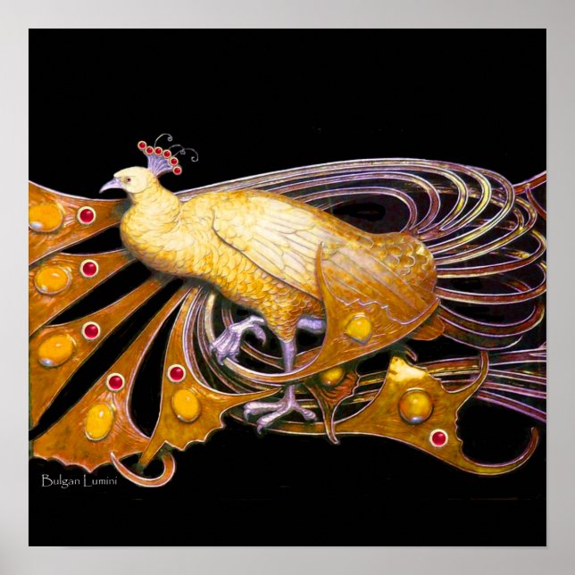 PEACOCK, gelb, lila schwarz Poster (Vorne)