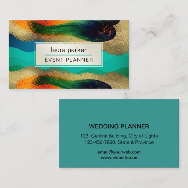 Peacock Gold Glitzer Eleganter Blue Green Modern B Visitenkarte (Vorne/Hinten)