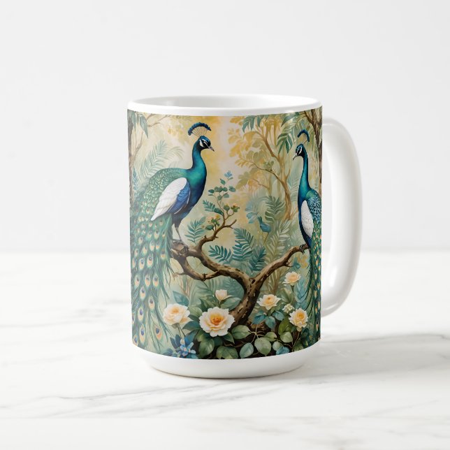 Peacock Golden Aquamariner Blumendschungel Kaffeetasse (VorderseiteRechts)