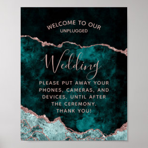 Peacock Green Agate Unplugged Wedding Welcome Sign Poster
