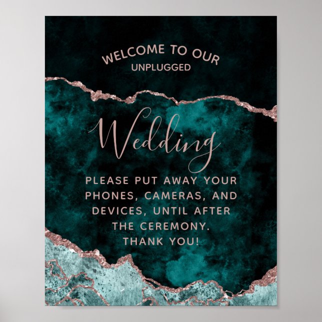 Peacock Green Agate Unplugged Wedding Welcome Sign Poster (Vorne)