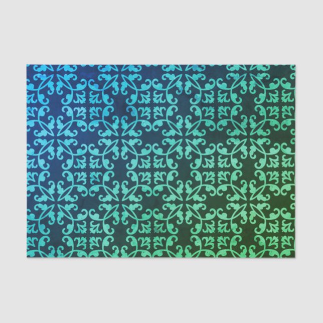 Peacock Green Gradient Damask Muster  Seidenpapier (Vorderseite)