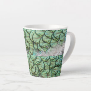 Peacock Green Gray Feathers Latte Tasse