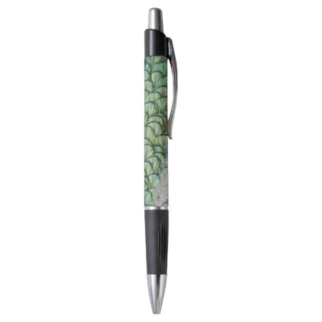 Peacock Green Gray Feathers Pen Kugelschreiber (Unterseite (Vertikal))