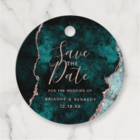 Peacock Green Rose Gold Agate Marble Save the Date
