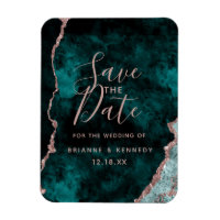 Peacock Green Rose Gold Agate Marble Save the Date