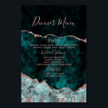 Peacock Green Rose Gold Agate Marble Wedding Menu Poster<br><div class="desc">Rich Peacock Aquamarin Green & Elegant Rose Gold Imitate Foil Aquarell Marmor Agate Gilded Geode Design,  mit modernen und Script-Schriftart. Luxuriöses Trendy und Chic Wedding Dinner Menu Poster! ~ Karo mein Shop zu sehen,  die gesamte Hochzeitssuite für dieses Design!</div>