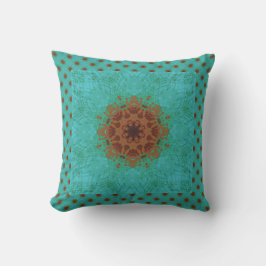 Peacock Green und Rust Graphic Floral Mandala Kissen