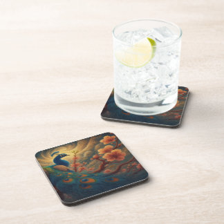 Peacock in Blossom Beverage Coaster Getränkeuntersetzer