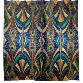 Peacock Jewel Tone Art Deco Feather Duschvorhang