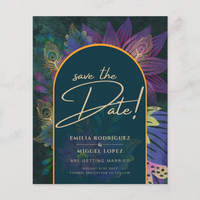 Peacock Jewel Tones Green Blue Wedding Flyer (Vorne)