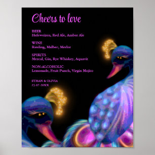 Peacock Jewel Tones Wedding Drinks Menuzeichen Poster