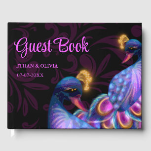 Peacock Jewel Tones Wedding Floral Moody lila Gästebuch