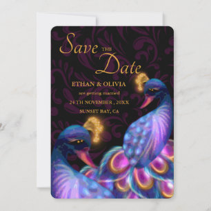 Peacock Jewel Tones Wedding Floral Moody lila Save The Date