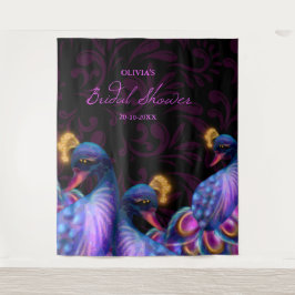 Peacock Jewel Tones Wedding Floral Moody lila Wandteppich