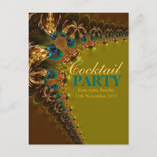 Peacock Lace Cocktail Party Postkarte Einladung (Vorderseite)