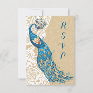 Peacock Lace Elegance 2 Wedding RSVP Karte
