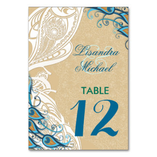 Peacock Lace Elegance 2 Wedding Tischnummer Card